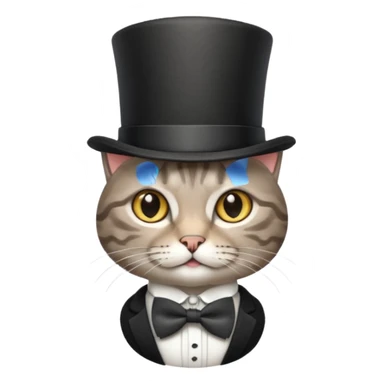 Grey tabby cat in top hat and bow tie sticker