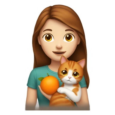 Brown hair girl holding orange cat sticker