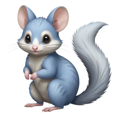 Blue-pointed, grey, soft natural realistic romantic vintage antique divine beautiful elegant pretty precious cute young youthful  Fakémon-Pokémon-alien-opossum-squirrel-feline-chinchilla-Minccino-Cinccino-Meowstic-rodent-hybrid-creature with a big fluffy bushy tail (full body) sticker