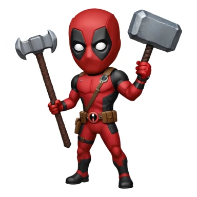 Deadpool holding thors hammer sticker