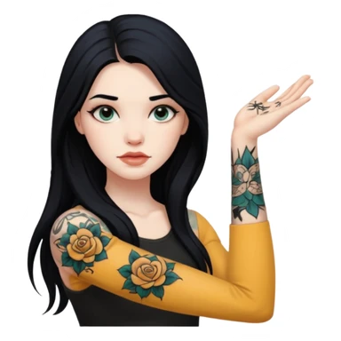 hyper realistic Pale girl with long black hair arm tattoos sticker