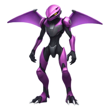 a black Genesect-Raptor-Fakémon—hybrid with a futuristic visor-helmet full body sticker