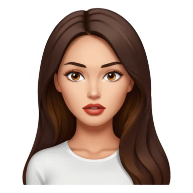 Megan fox, fashion model Beautiful woman model large breasts  with  narrow eyes tan skin, full lips  long hair model white  top   sticker