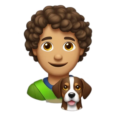 Russian guy with curly brown hair with dog Entlebucher zennenhund sticker