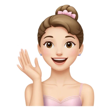 The ballerina laughs sweetly, covering her mouth with her hand sticker
