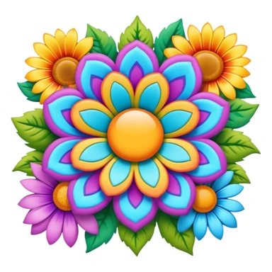 Create a 3D ultra detailed psychedelic colored hippie style flower border  sticker