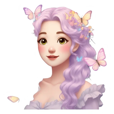 gorgeous anime pastel lady with butterflies and beautiful hair fairycore cottagecore sticker