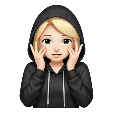 A girl wearing a black hoodie smirking and covering her eyes with the hood she's wearing sticker
