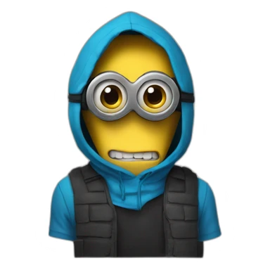 minion in a black mask and a blue sleeveless hood sticker