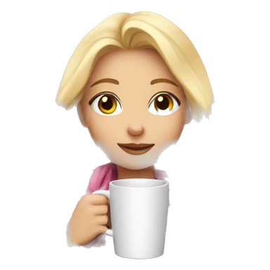 cute blonde girl wrapped in pink plaid blanket drinking coffee sticker