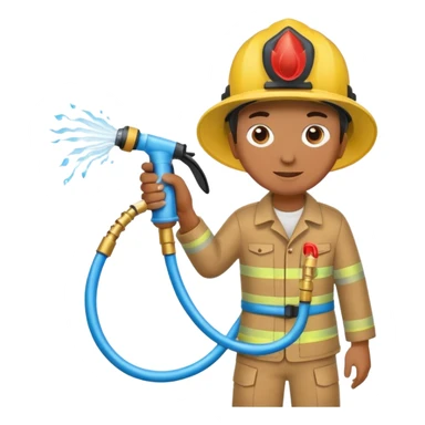 A hand holding a water hose and extinguishing the fire, no fireman sticker