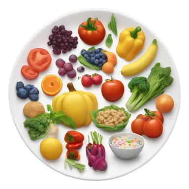 round white plate with healthy food sticker