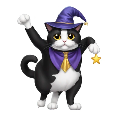 tuxedo cat on back legs as wizard sticker