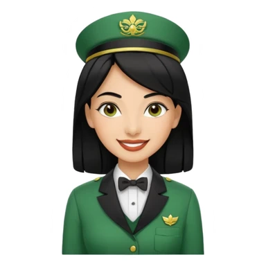 Lady hotel butler with green uniform black hair and just a lite bit brown skin and Arabic face sticker