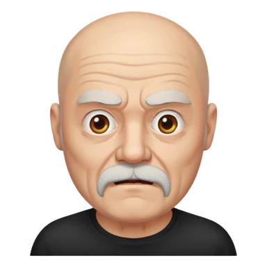 a portrait of aggressive elderly man, bald head, beard, wearing shirt sticker