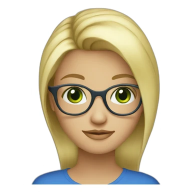 Create a green-eyed blonde girl with glasses and a blue top sticker