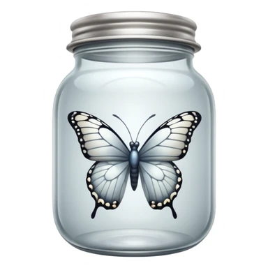 A silver butterfly traped in a jar sticker
