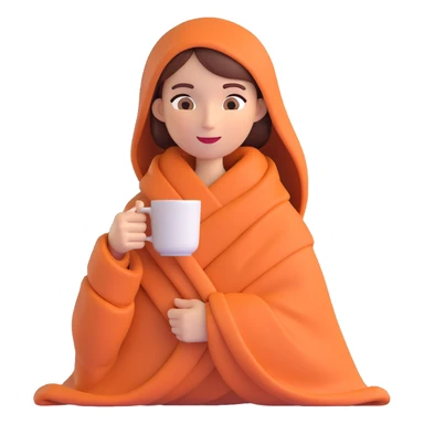 A woman wrapped in a blanket holding a cup of coffee sticker