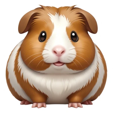 Cinematic Cute Brown and White Banded Guinea Pig Portrait Emoji, Head tilted playfully and inquisitively, showcasing a fluffy coat with playful brown and white banded patterns, round, sparkling dark eyes filled with curiosity, Simplified yet irresistibly adorable features, highly detailed, glowing with a warm, friendly glow, high shine, affectionate and spirited, stylized with a touch of whimsy, bright and endearing, soft glowing outline, capturing the essence of a mischievous yet loving guinea pig, so playful it feels like it could dash out of the screen and into your arms! sticker