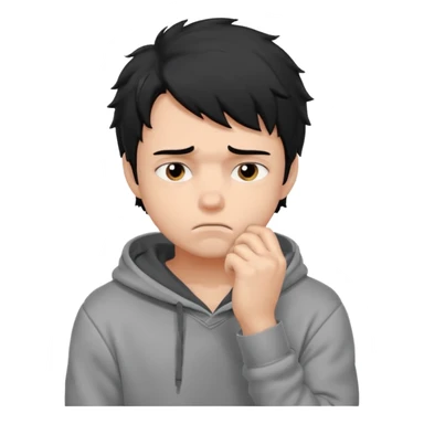 generate a pretty bratz fair skinned boy with messy black hair in a grey hoodie looking sad and bored with hand on chin. Make him muscled sticker