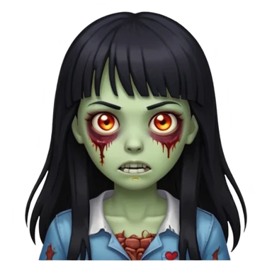 zombie girl with long black hair, bangs, and glowing eyes sticker