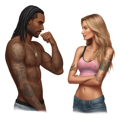 Photo of Victoria secret model having a serious conversation with a tattooed male model  sticker