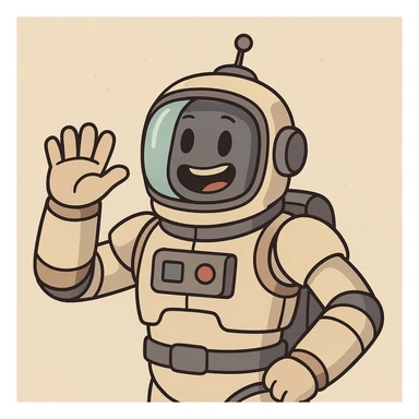 robot in a space suit waving, cartoon style sticker