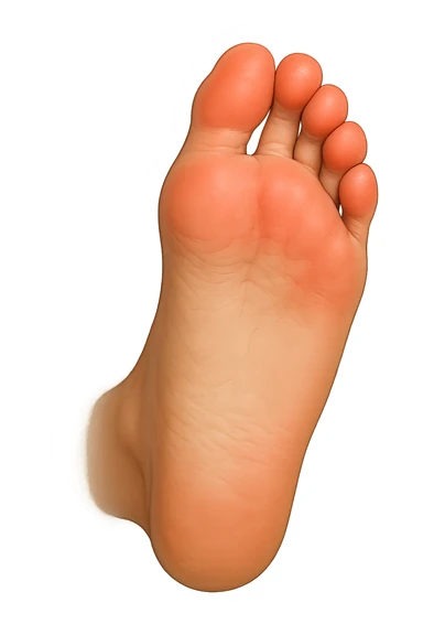 Piede con rossore sotto la pianta focus sulle punte dei piedi sticker