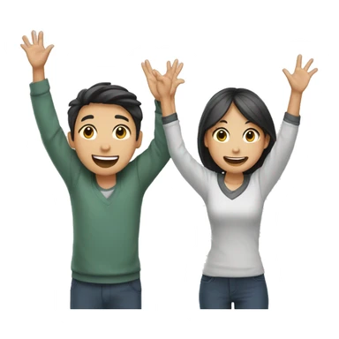 two students raising their hands happily both looking asian sticker