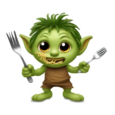 little troll gremlin eating spaghetti with a fork while lurking and being weird but also very fun and energetic sticker