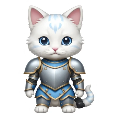 baby white cat in armor, full body sticker
