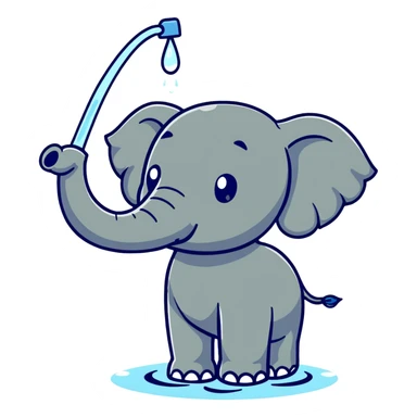 cartoon elephant spraying water from trunk sticker