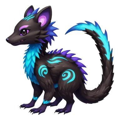 Colorful bioluminescent dark abysmal abyssal neon-glowing Trico-Sergal-Furret-Ferret-Wickerbeast-Vernid-fusion-Fakemon-animal-hybrid-creature, full body sticker