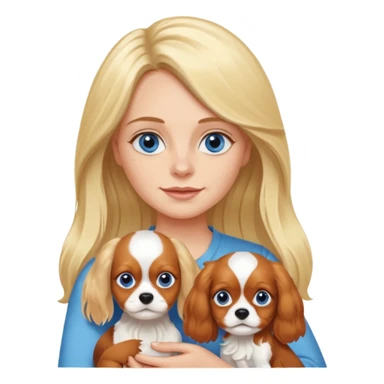 Blond Mom with a little blue eyed girl with long blonde hair  and with tricolora cavalier charles spaniel  sticker