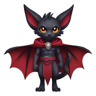  Black Red Purple Chibi Kawaii Edgy Cool Vampiric Demonic Beautiful Noivern-Nargacuga-Litten with big Bat Ears and wearing a cape and collar full body sticker