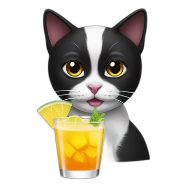 black and white cat with cocktail sticker