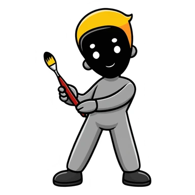 A paintbrush transforming into a metallic human silhouette, symbol of artistic identity sticker