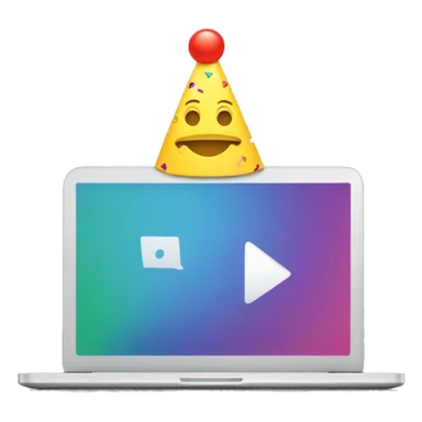person wearing a party hat in front of laptop sticker