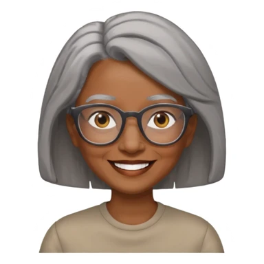 Older woman of color with gray shoulder length  hair and glasses and smiling sticker