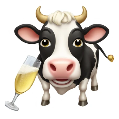 A cow with champagne sticker