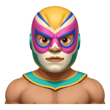 Mexican wrestler portrait, head and shoulders only, colorful luchador mask, muscular collar, confident expression, 3D cartoon, mobile game icon style, clean background, no text, no watermark
 sticker