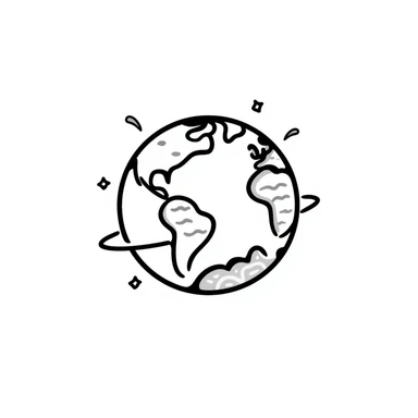 hand-drawn doodle style planet Earth, playful lines sticker