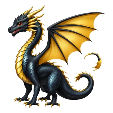 a golden dragon with two legs and two wings and one tail and black wings sticker