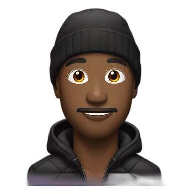 Black man with big nose and little black facial hair wearing a black durag and puffer jacket sticker