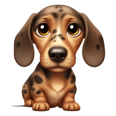 sad mini dachshund puppy with brown spots and big cute eyes sticker
