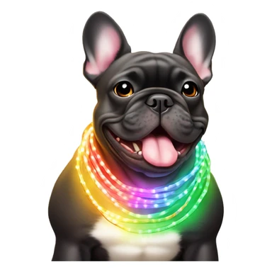 Black and tan colored French bulldog with Christmas rainbow light string in his mouth  sticker