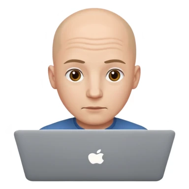 bald young guy with MacBook no wrinkle on face sticker