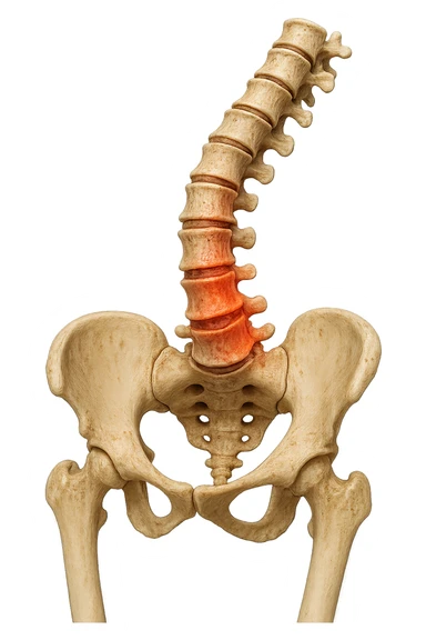 SPINA DORSALE STORTA E INFIAMMATA CON BACINO UMANO ANATOMICO REALISTICO INCLINATO, iperrealistica 4k sticker
