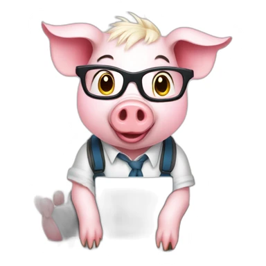 A cute little geeky pig typing on a MacBook Pro  sticker
