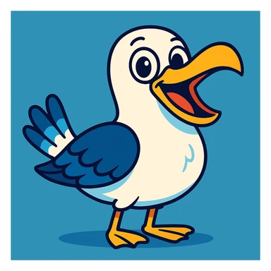 playful and cartoonish seagull, bright colors sticker